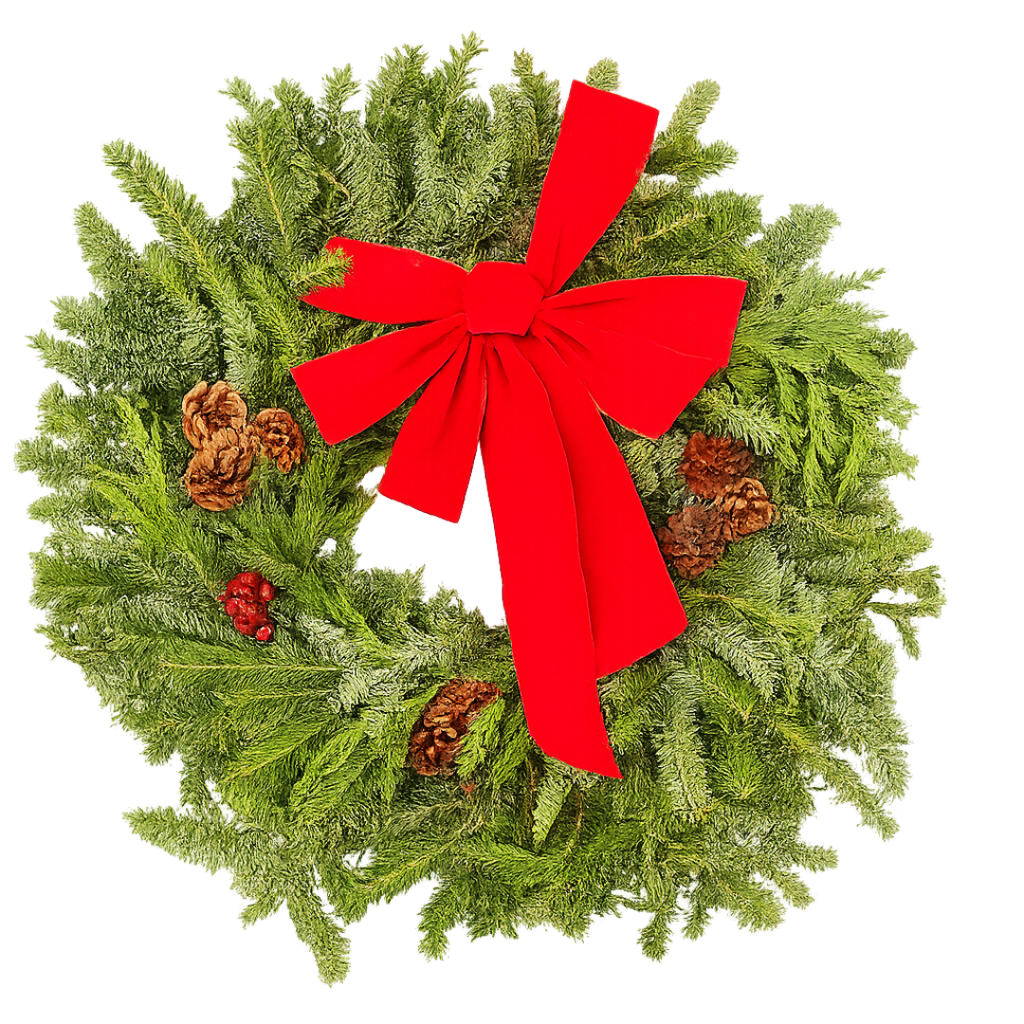 East meets West Decorated Wreath (Fraser, Noble, Cedar) - 22"