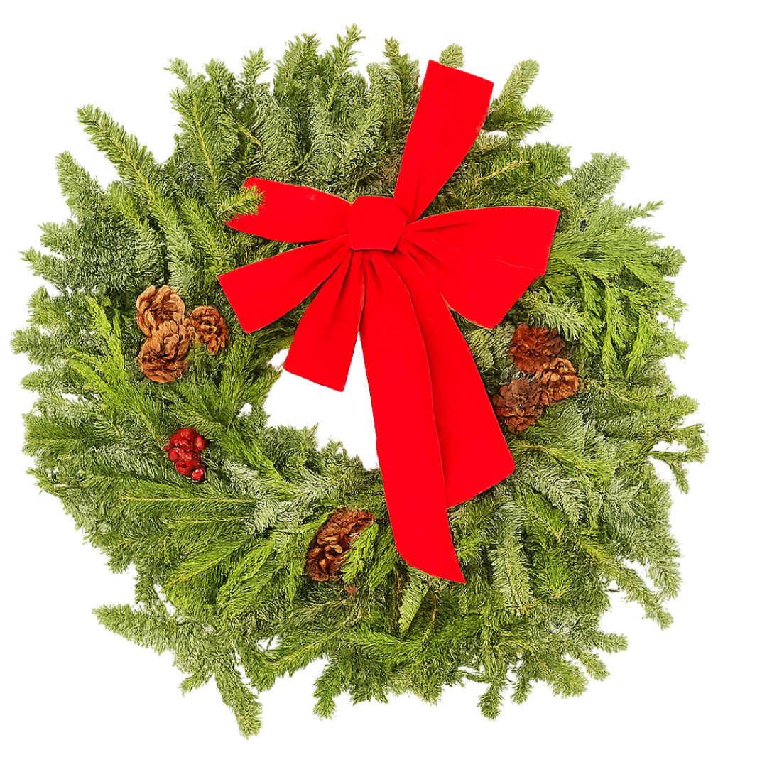 East meets West Decorated Wreath (Fraser, Noble, Cedar) - 22"